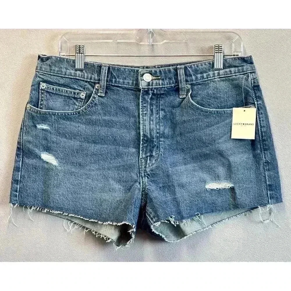 Lucky Brand Jean Shorts Women's Size 10/30 The Cut Off Mid-Rise Distressed Denim